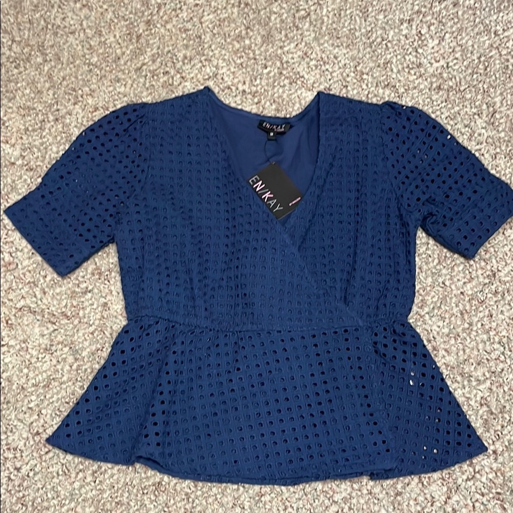 Enkay new Women's Blue Eyelet Top